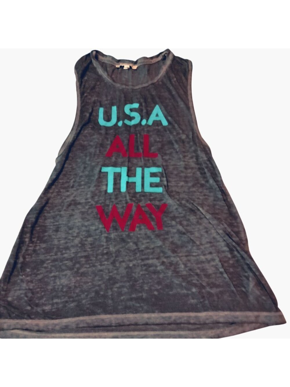 Express One Eleven Graphic Tank Top Womens USA All the Way Gray Size S Small